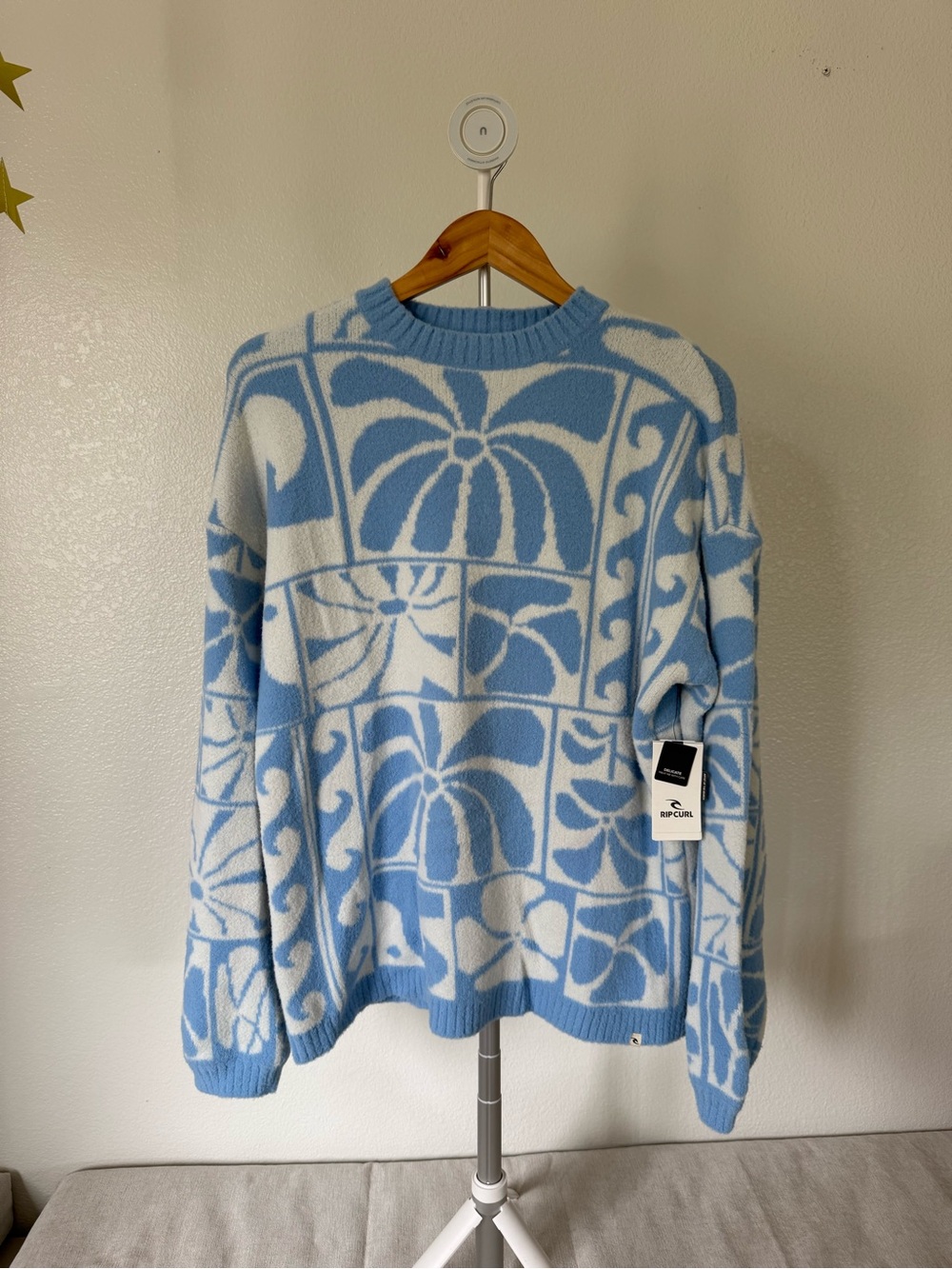 Rip Curl X Ty Williams Light Blue and White Palm Pattern Crewneck Sweater